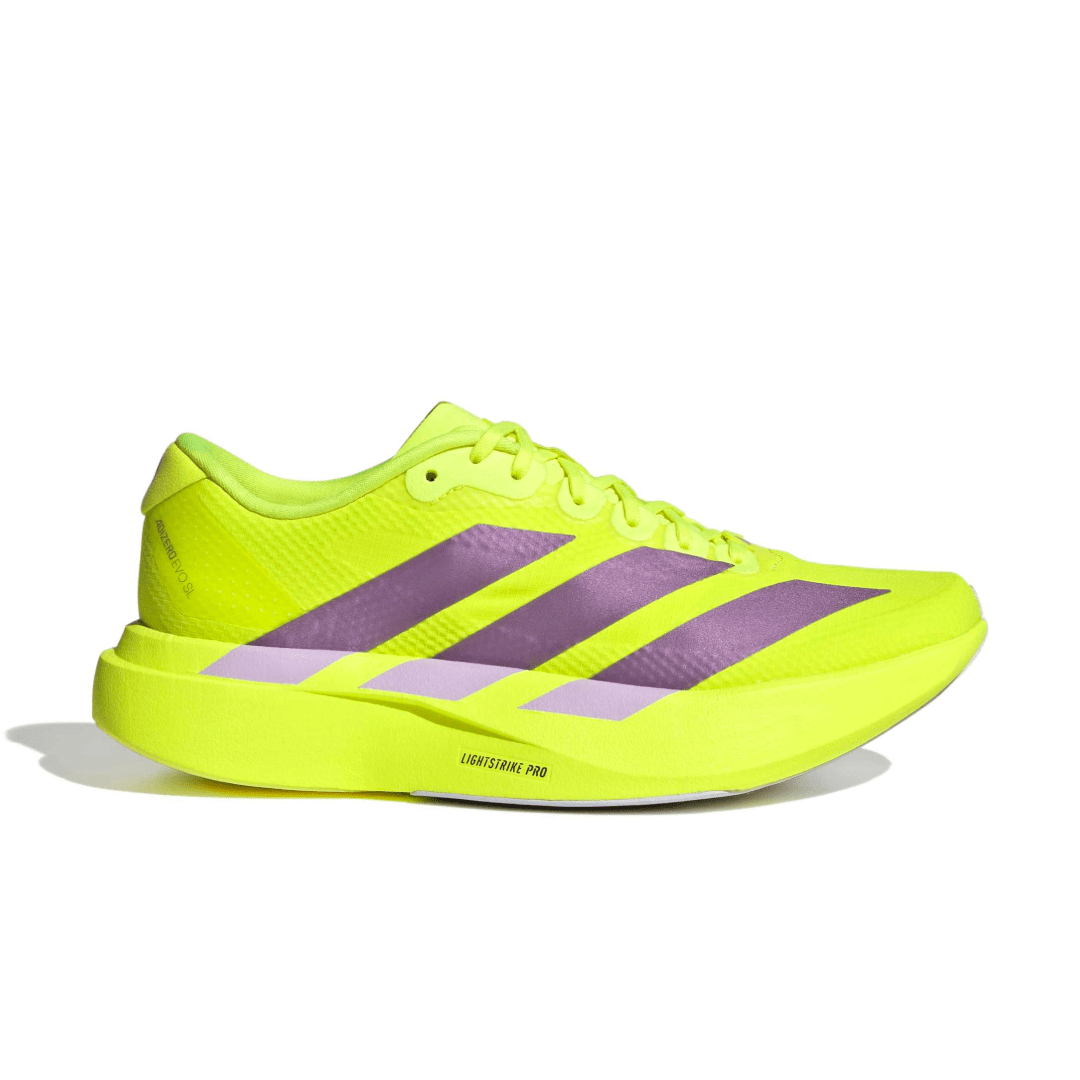 adidas Women's Adizero EVO SL Woven Running Shoes - Solar Yellow/Aurora Plum/Powder Plum