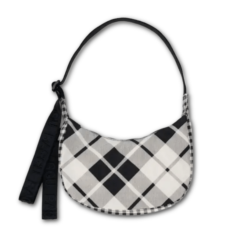 Baggu Small Nylon Crescent Bag 51" w/Key Leash - Mixed Plaid