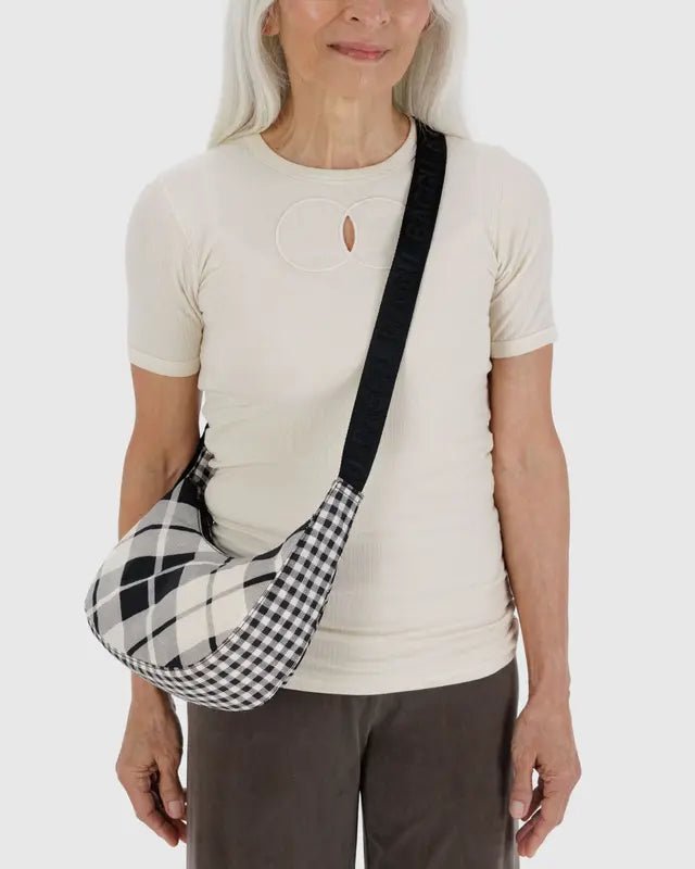 Baggu Small Nylon Crescent Bag 51" w/Key Leash - Mixed Plaid