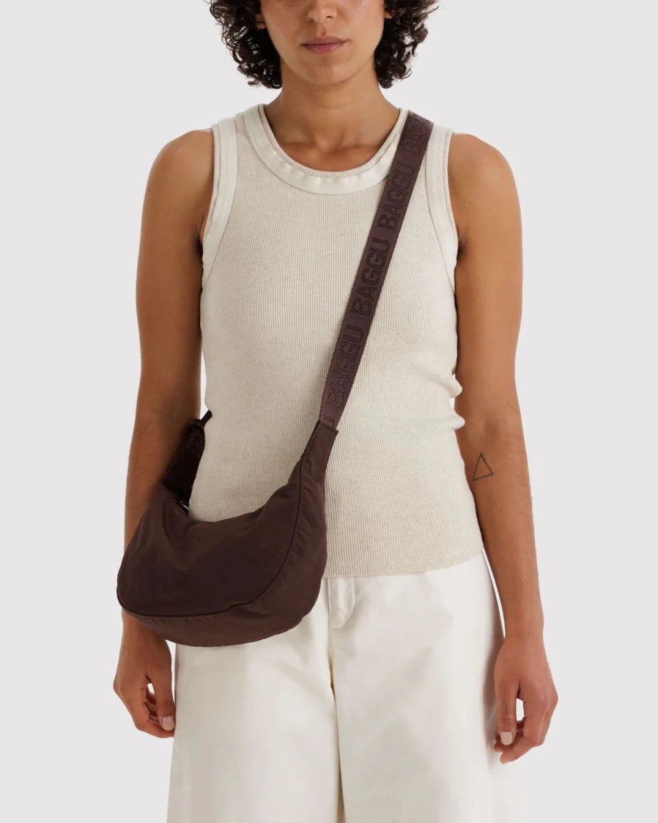 Baggu Small Nylon Crescent Bag - Coffee