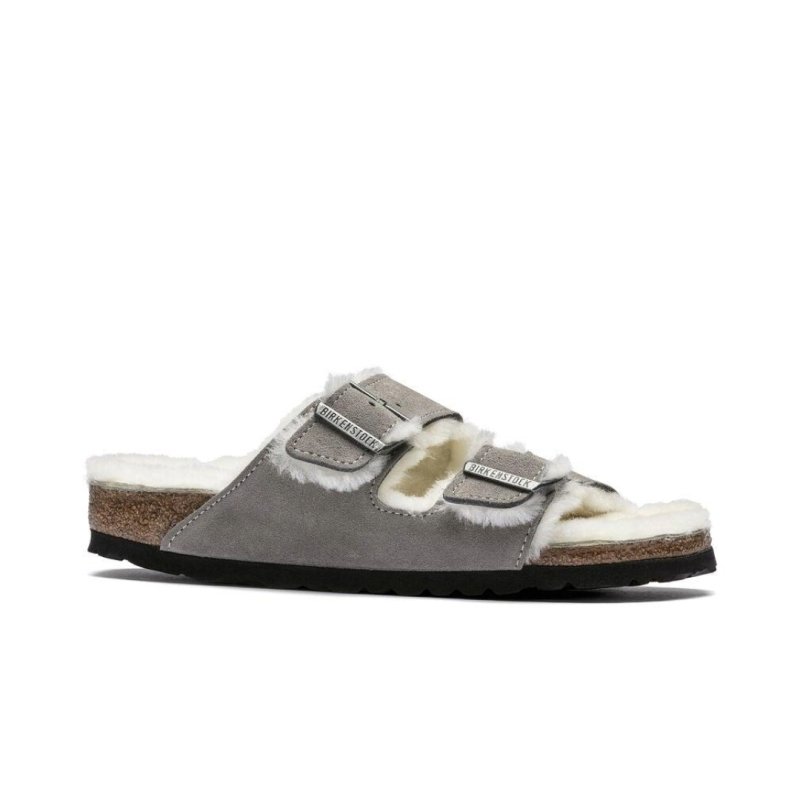 Birkenstock Arizona Shearling Two Strap Sandals - Stone Suede