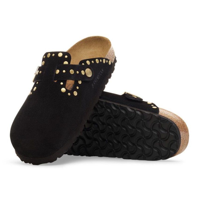 Birkenstock Women's Boston Rivets - Black Suede