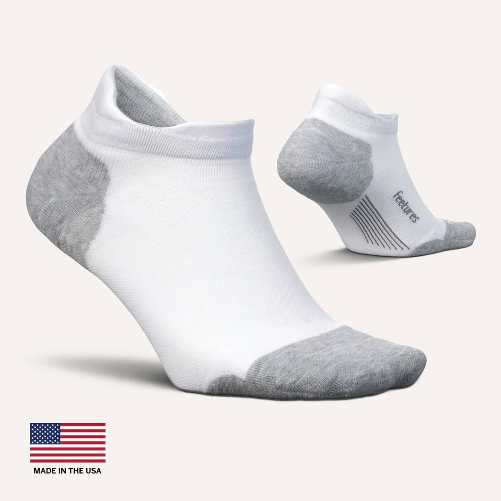 Feetures Elite Max Cushion No Show Tab Socks - White