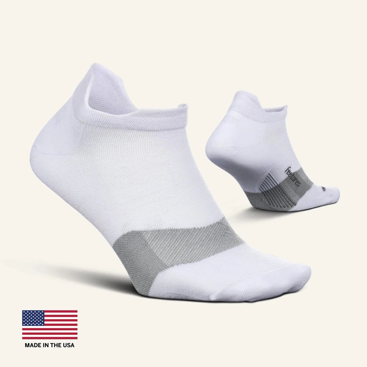 Feetures Merino 10 Max Cushion No Show Tab Socks - White