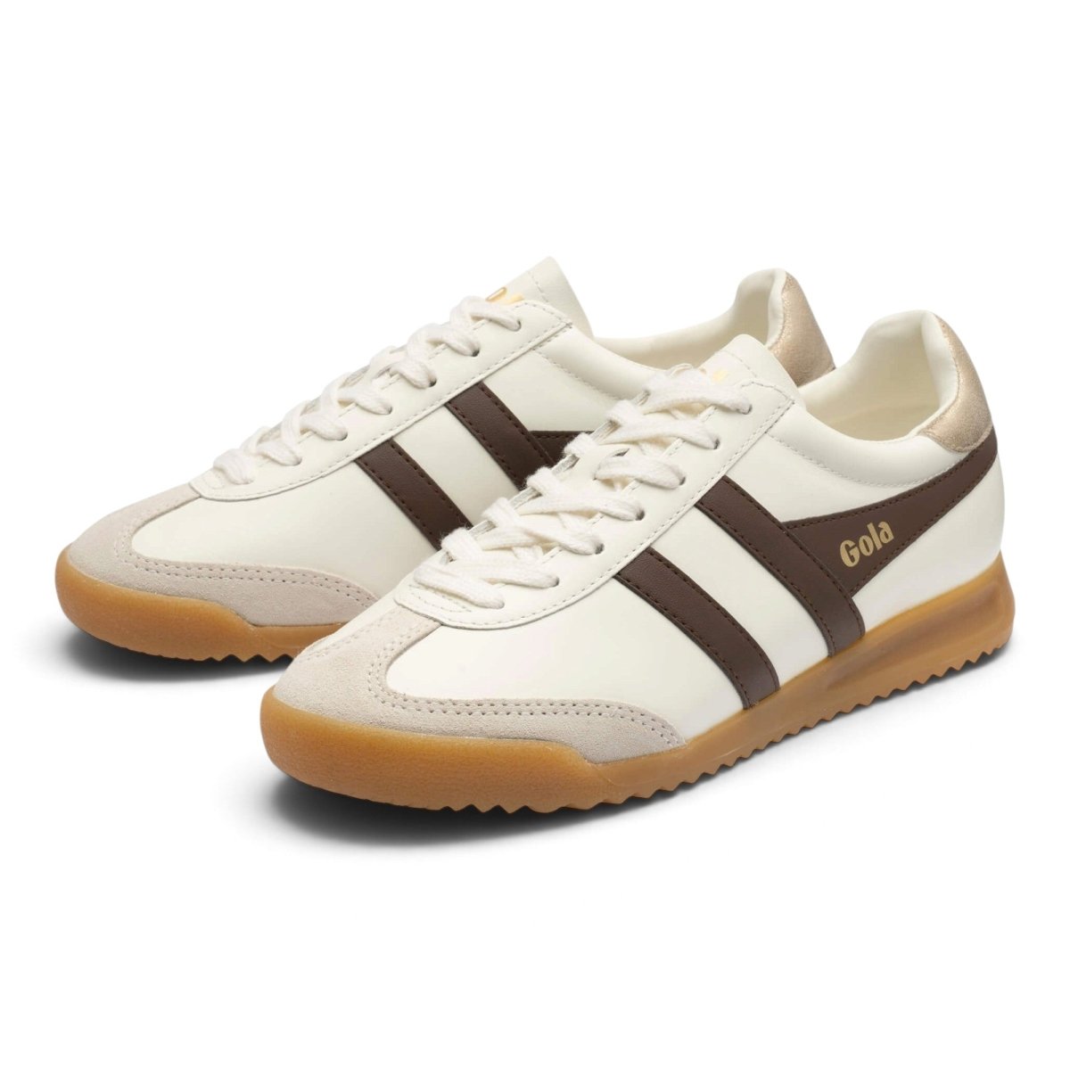 Gola Women's Torpedo Leather Sneakers - Off White/Dark Brown/Gold