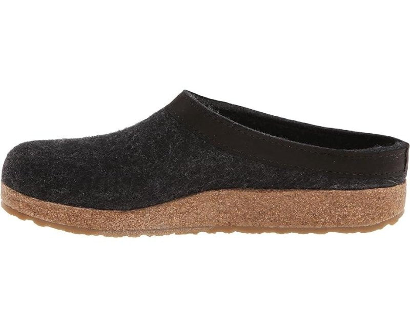 Haflinger GZL Leather Trim Grizzly Clog - Charcoal