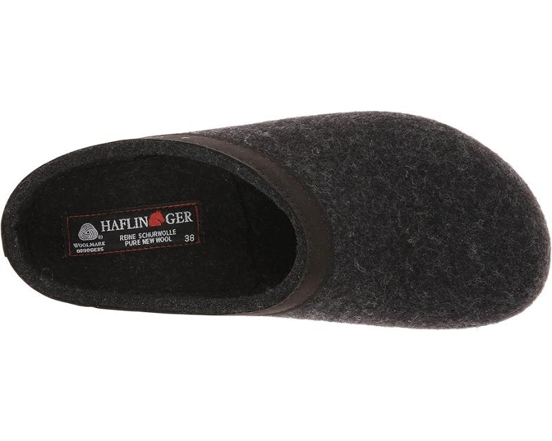 Haflinger GZL Leather Trim Grizzly Clog - Charcoal