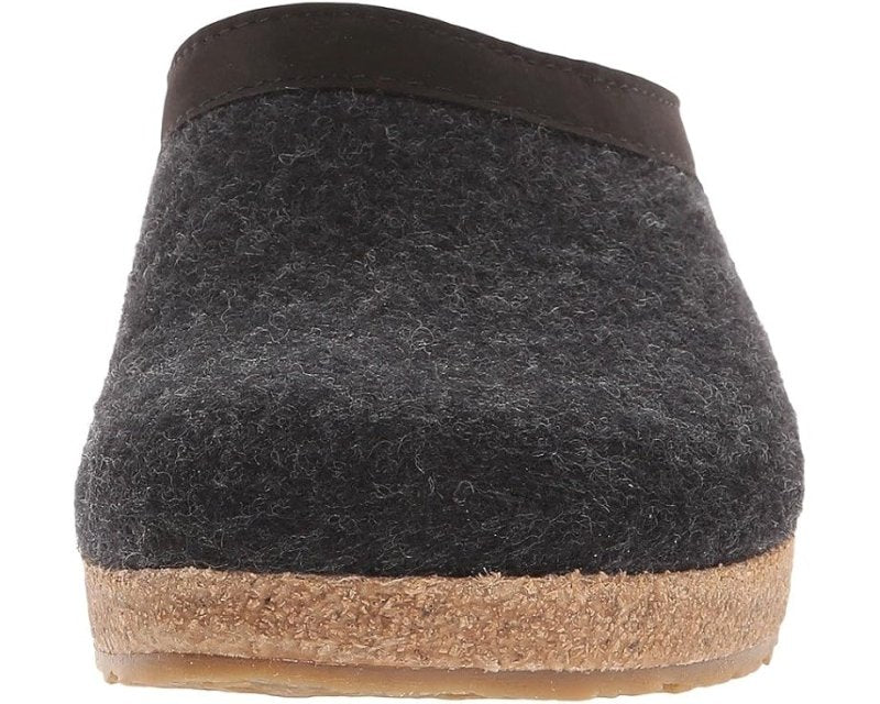 Haflinger GZL Leather Trim Grizzly Clog - Charcoal