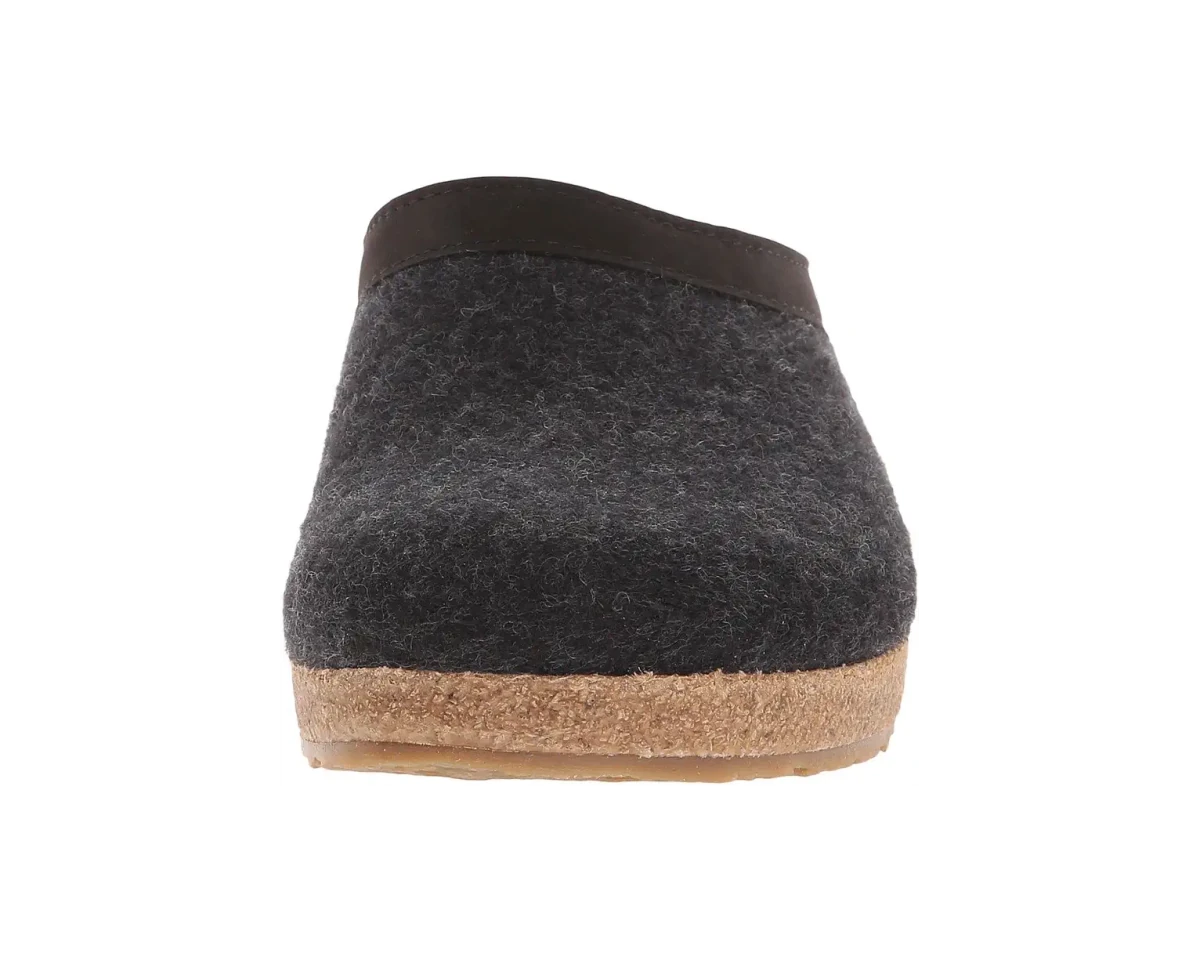 Haflinger GZL Leather Trim Grizzly Clog - Charcoal