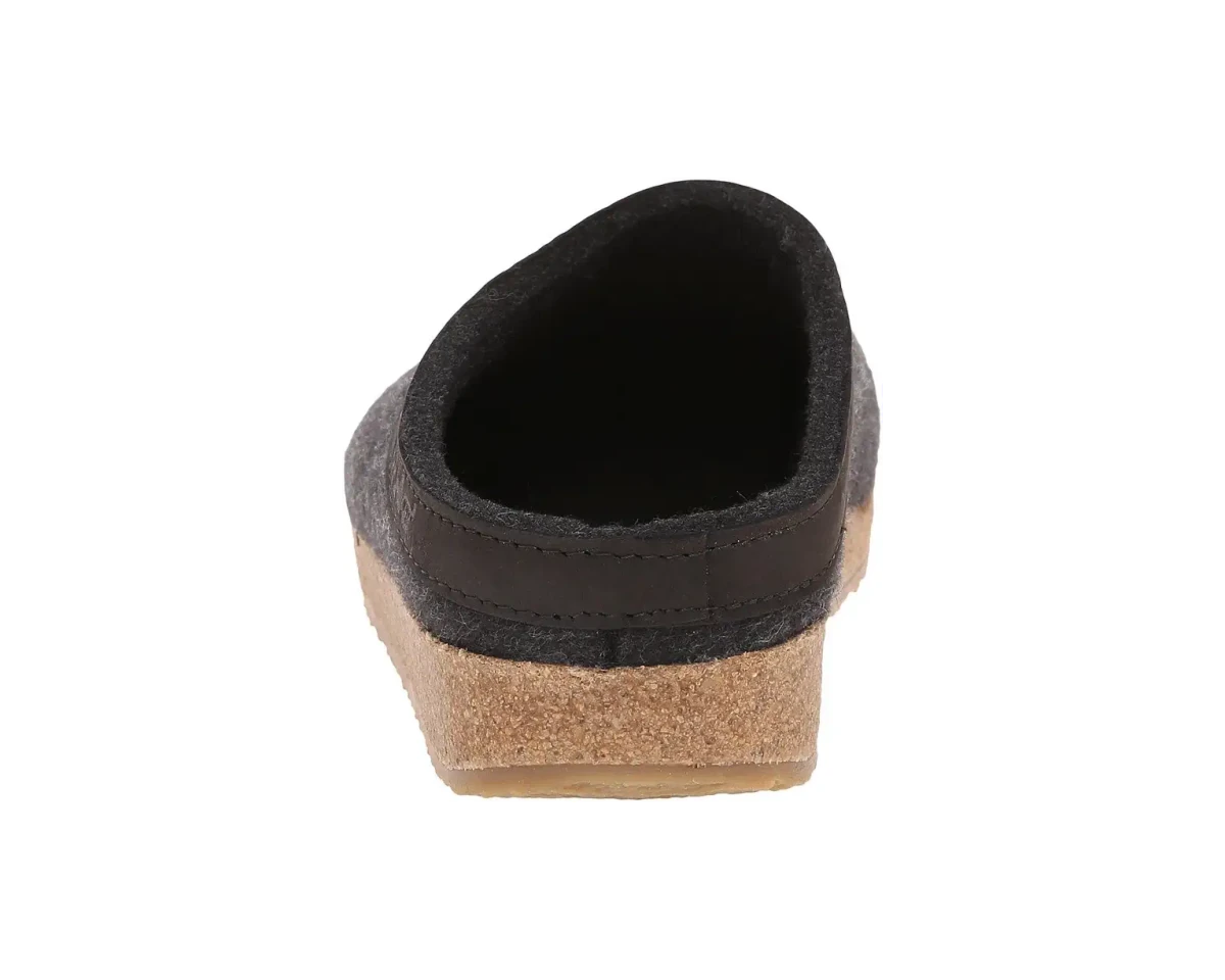 Haflinger GZL Leather Trim Grizzly Clog - Charcoal