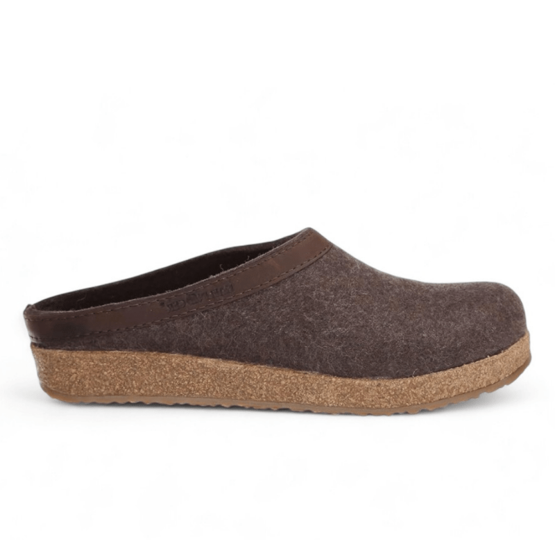Haflinger GZL Leather Trim Grizzly Clog - Smokey Brown