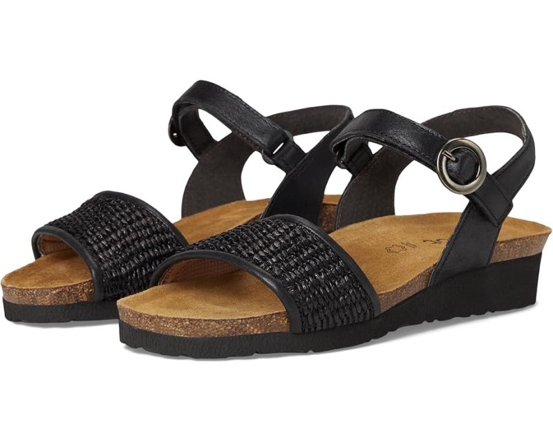 Naot Women's Cecile - Shiny Black/Black Raffia