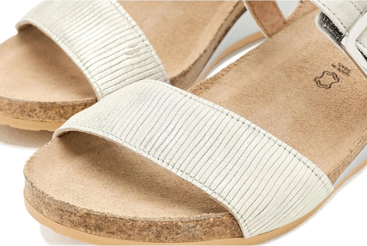 Naot Women's Dynasty Wedge Sandal - Platinum Striped/Quartz/Titanium
