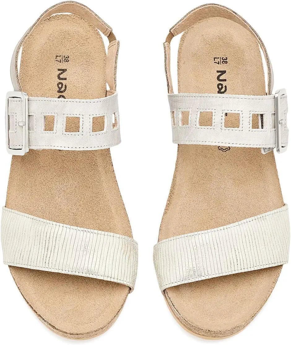 Naot Women's Dynasty Wedge Sandal - Platinum Striped/Quartz/Titanium
