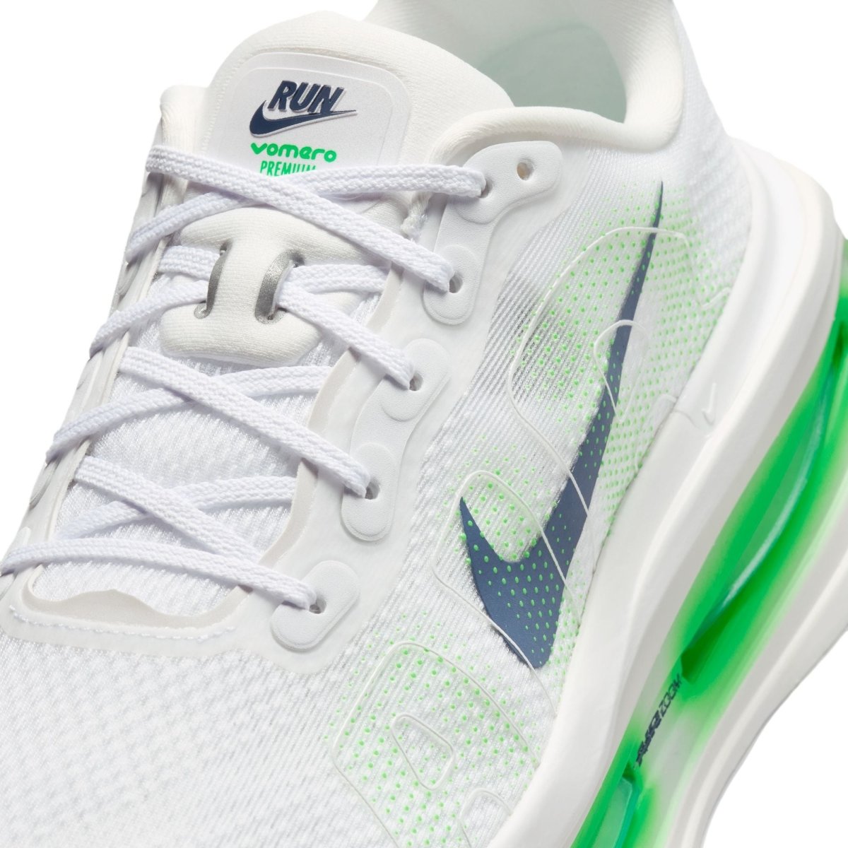 Nike Men's Vomero Premium Running Shoes - White/Midnight Navy/Green Spark