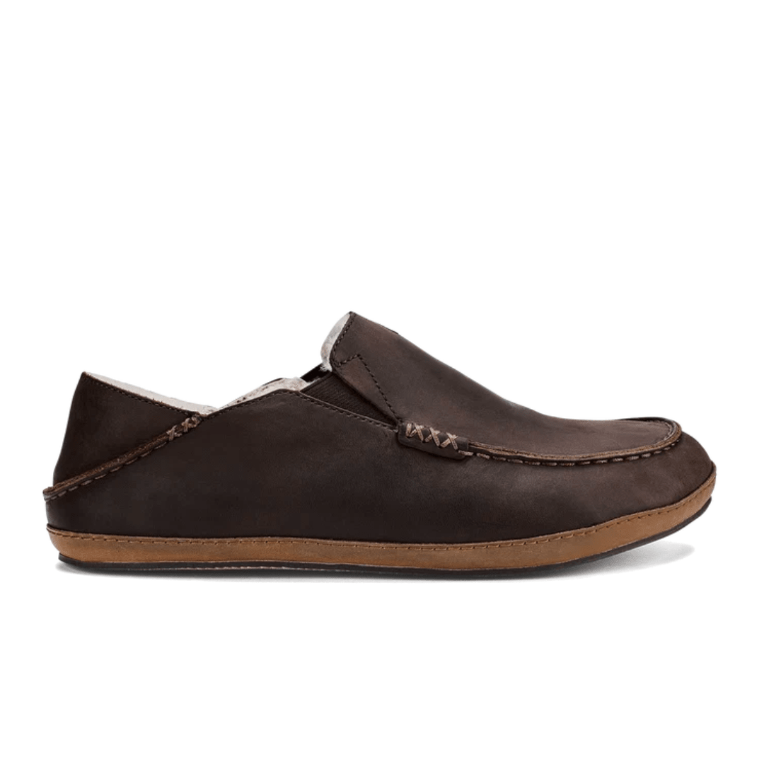 Olukai Men's Moloa Leather Slippers - Dark Wood