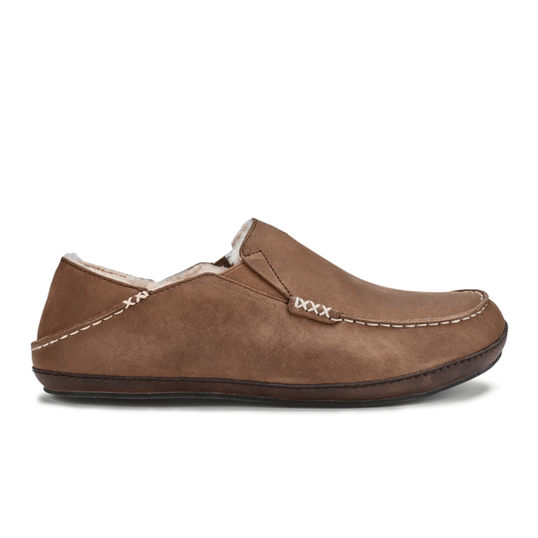 Olukai Men's Moloa Leather Slippers - Toffee/Dark Wood