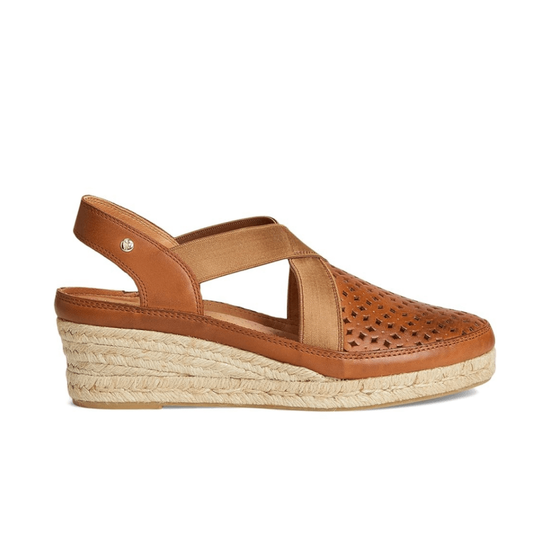 Pikolinos Sandali Con Zeppa BENIDORM W4A - Pelle Metallizzata Champagne, Tacco 5 Cm, Chiusura Con Fibbia
