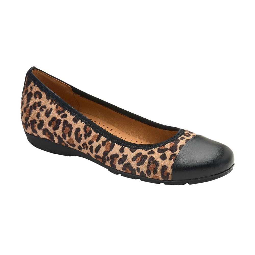 Seliga ShoesGabor Women's 34.161.42 Cap Toe Ballerina Flat - Natural/Black Leopard Print