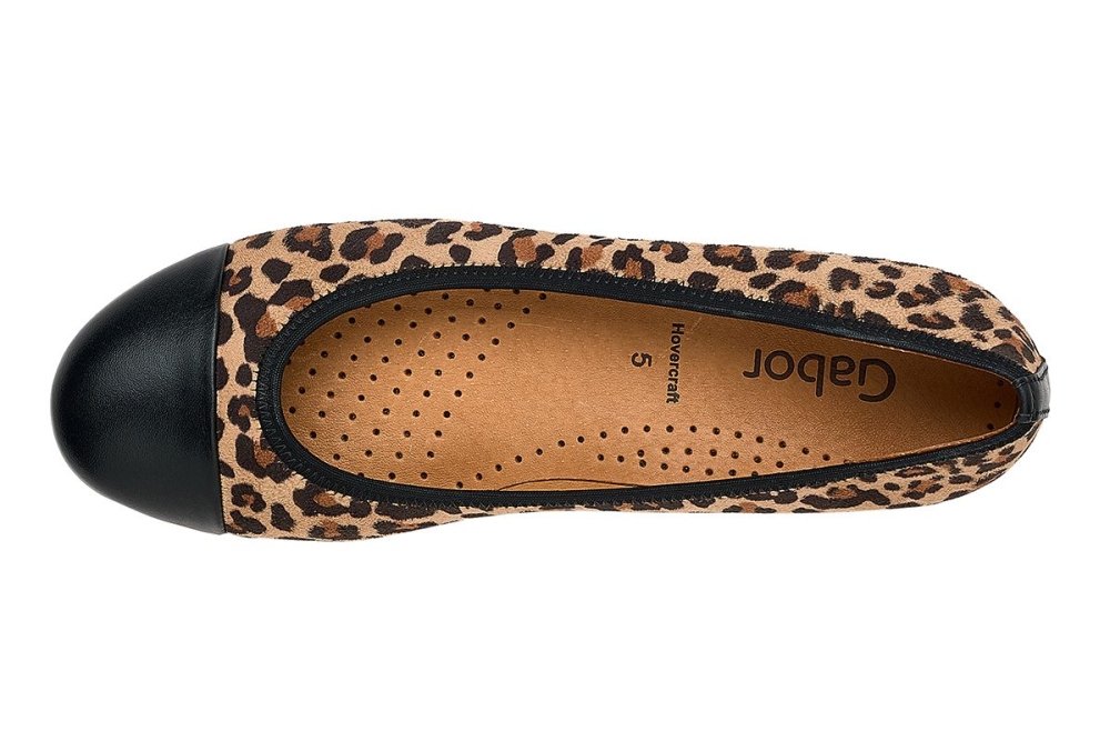 Seliga ShoesGabor Women's 34.161.42 Cap Toe Ballerina Flat - Natural/Black Leopard Print
