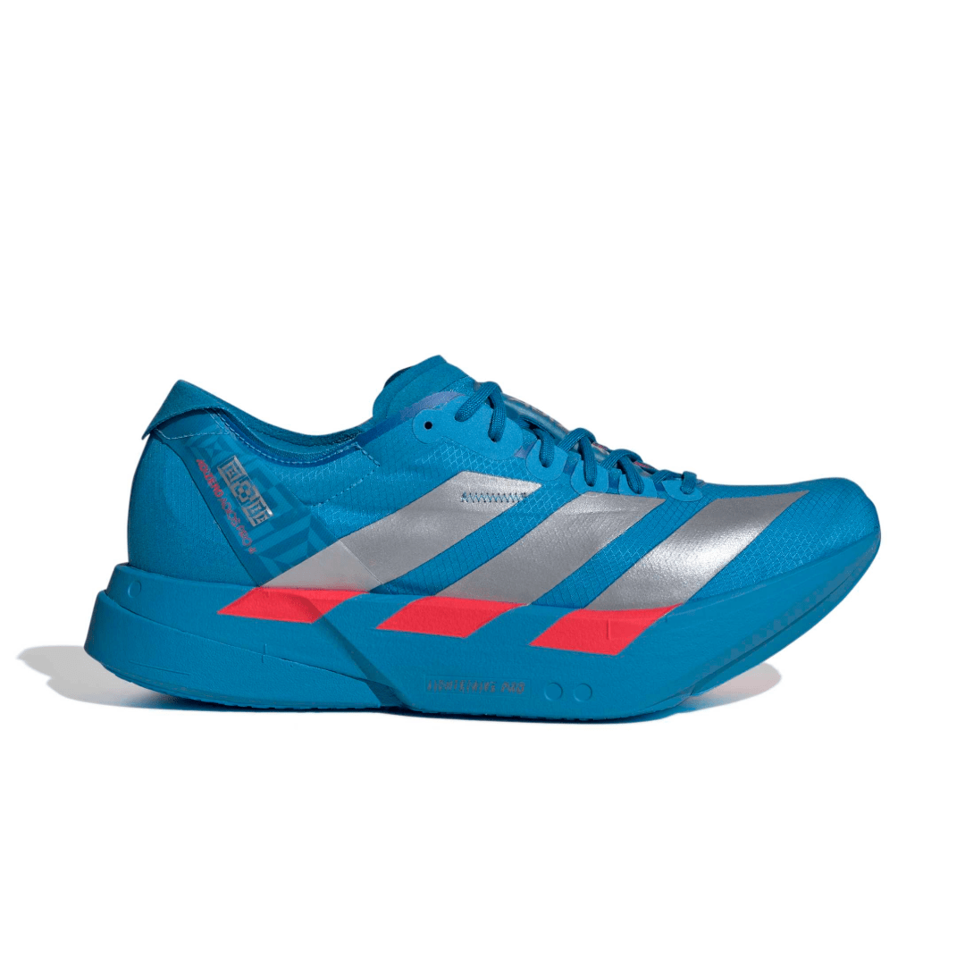 adidas Men's Adizero Adios Pro 4 Running Shoes - Solar Blue/Silver Metallic/Lucid Red