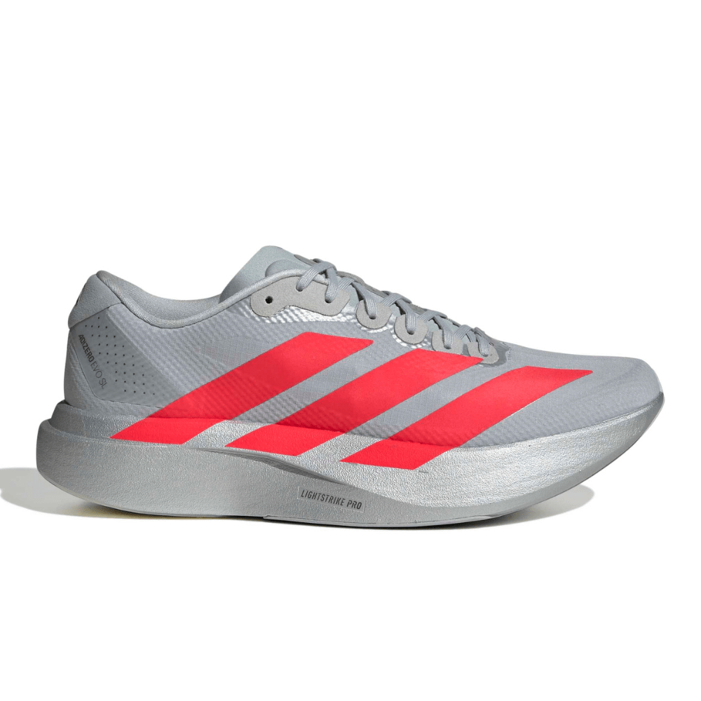 adidas Men's Adizero EVO SL Woven Running Shoes - Silver/Red/Iron Metallic
