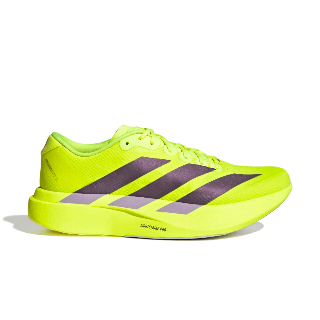 adidas Men's Adizero EVO SL Woven Running Shoes - Solar Yellow/Aurora Plum/Powder Plum