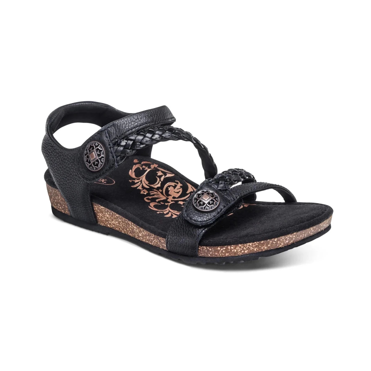 Aetrex Women's Jillian Braided Quarter Strap Sandal - Black
