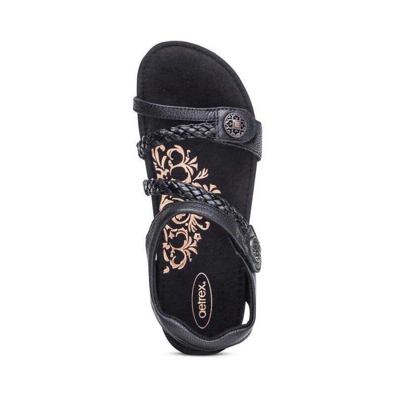 Aetrex Women's Jillian Braided Quarter Strap Sandal - Black