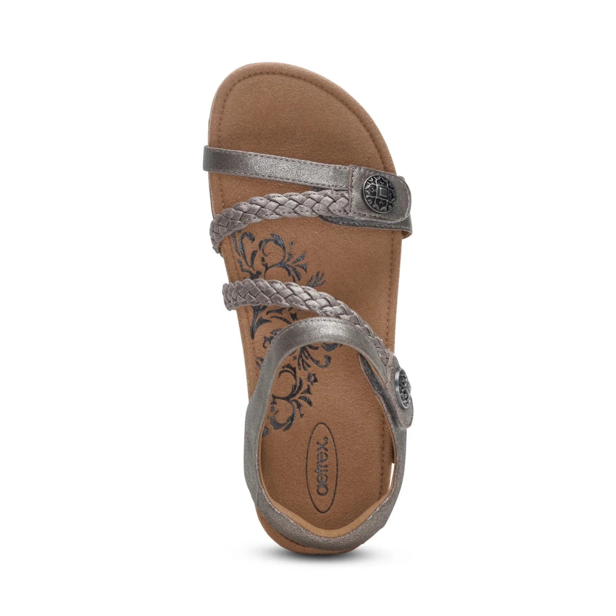 Aetrex Women's Jillian Braided Quarter Strap Sandal - Brushed Silver
