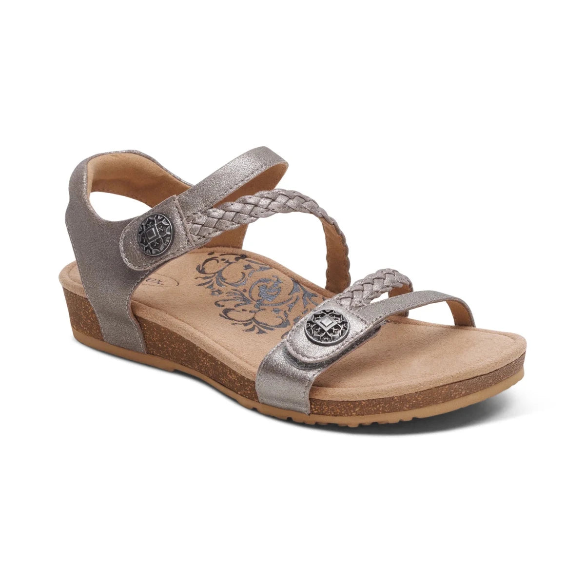 Aetrex Women's Jillian Braided Quarter Strap Sandal - Brushed Silver