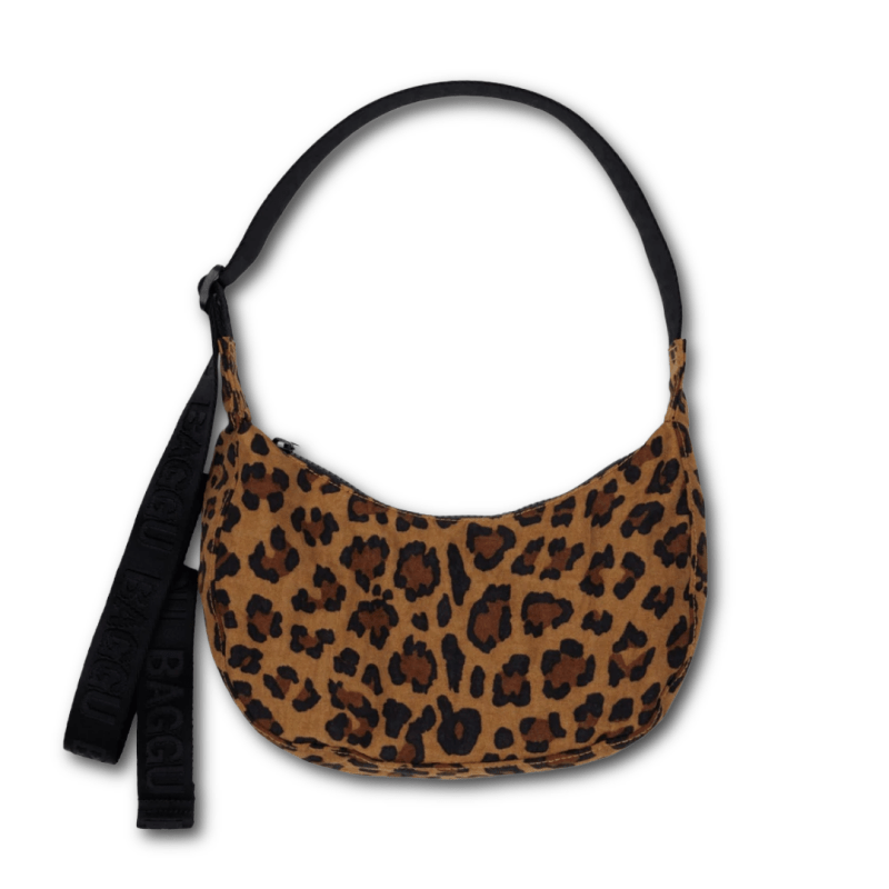 Baggu Small Nylon Crescent Bag 51" w/Key Leash - Leopard