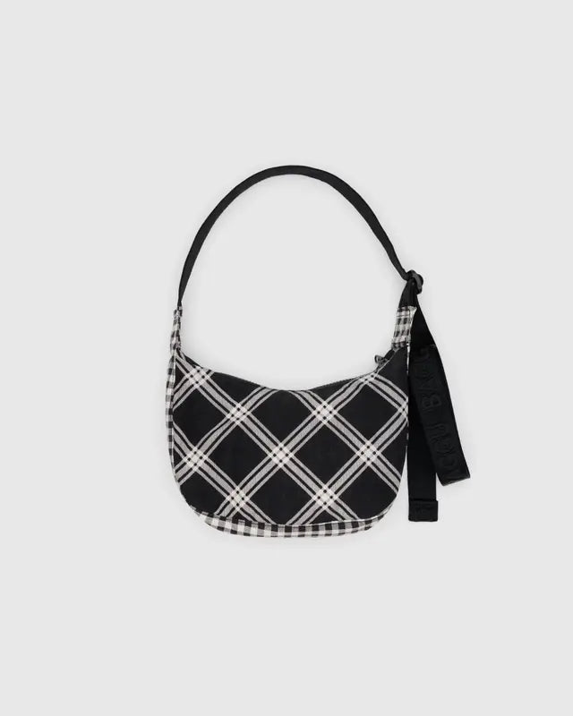 Baggu Small Nylon Crescent Bag 51" w/Key Leash - Mixed Plaid