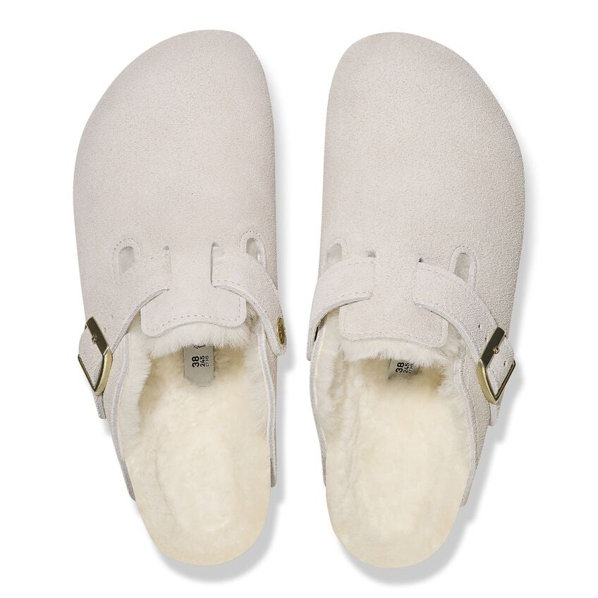 Birkenstock Boston Shearling - Antique White Suede