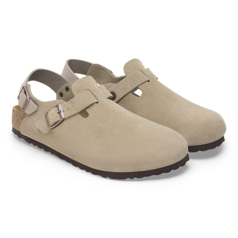 Birkenstock Tokio Backstrap Clog | Taupe Suede Comfort – Seliga Shoes