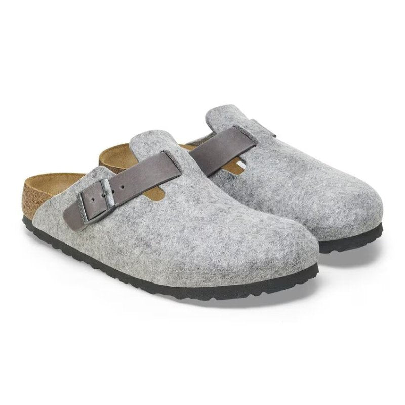 Birkenstock Women's Boston - Light Gray Wool/Leather