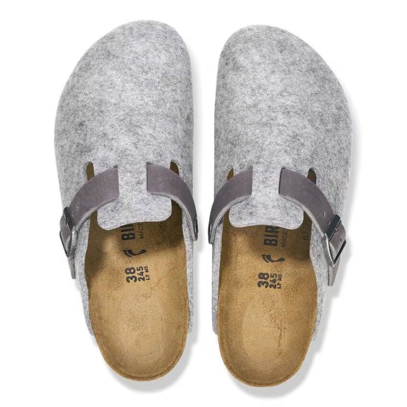 Birkenstock Women's Boston - Light Gray Wool/Leather