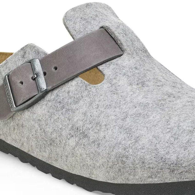 Birkenstock Women's Boston - Light Gray Wool/Leather