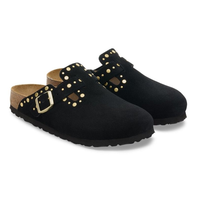 Birkenstock Women's Boston Rivets - Black Suede