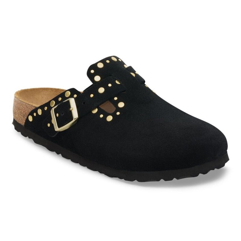 Birkenstock Women's Boston Rivets - Black Suede