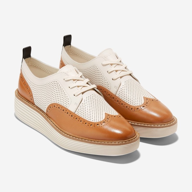 Cole Haan Women's OriginalGrand Platform Wingtip - Pecan/Ivory