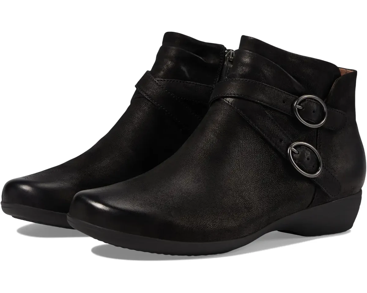 Dansko Women's Faithe Ankle Bootie - Black Burnished Nubuck