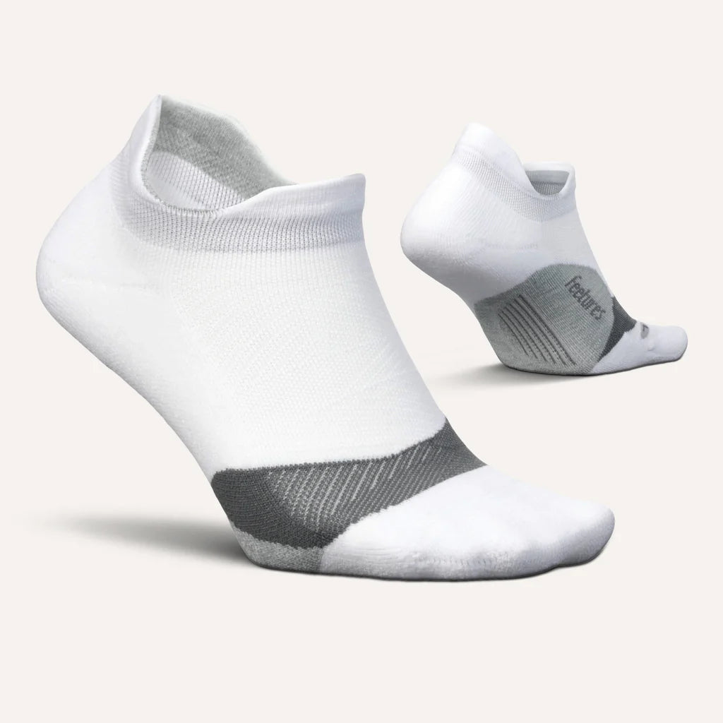 Feetures Elite Light Cushion No Show Tab Socks - White