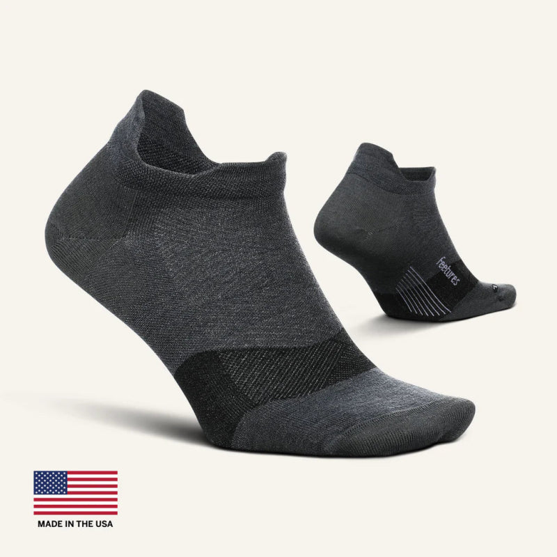 Feetures Merino 10 Cushion No Show Tab Socks - Gray