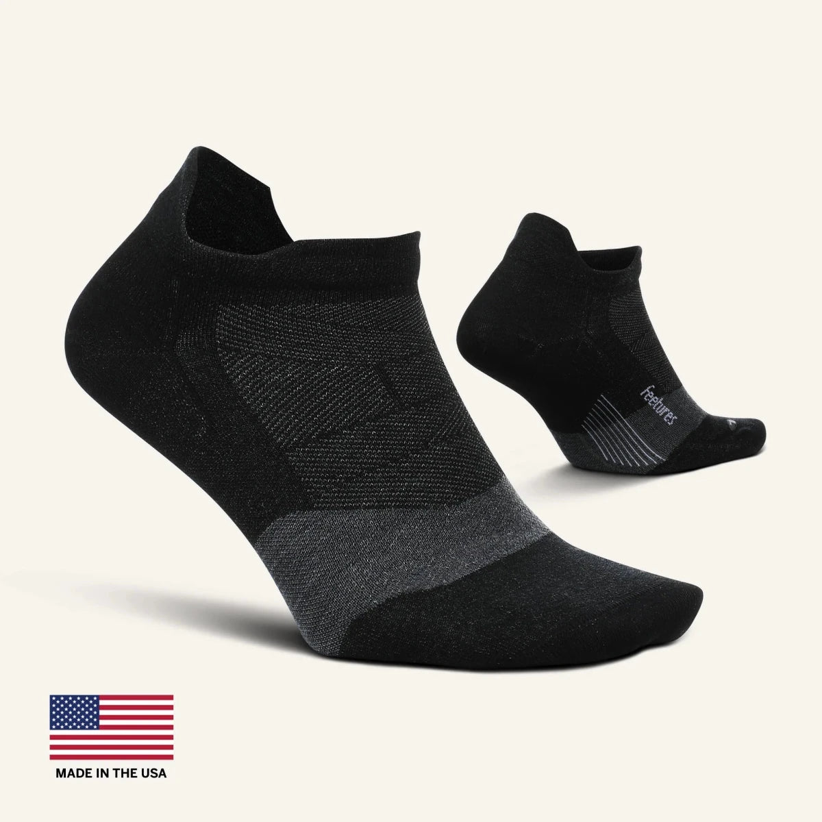 Feetures Merino 10 Max Cushion No Show Tab Socks - Black