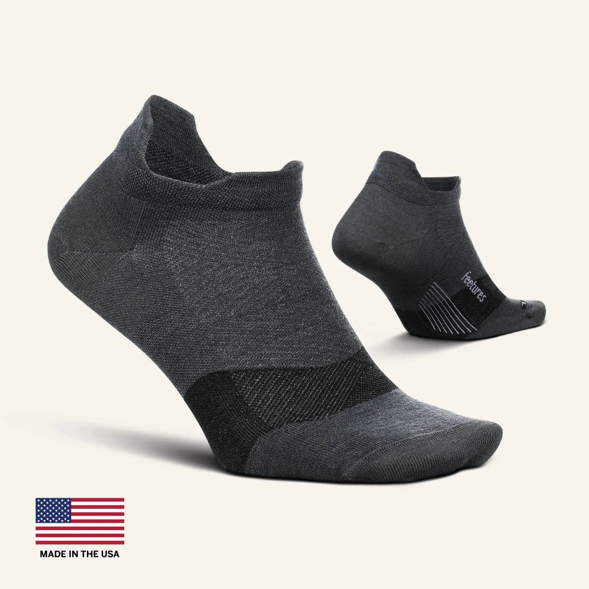 Feetures Merino 10 Max Cushion No Show Tab Socks - Gray