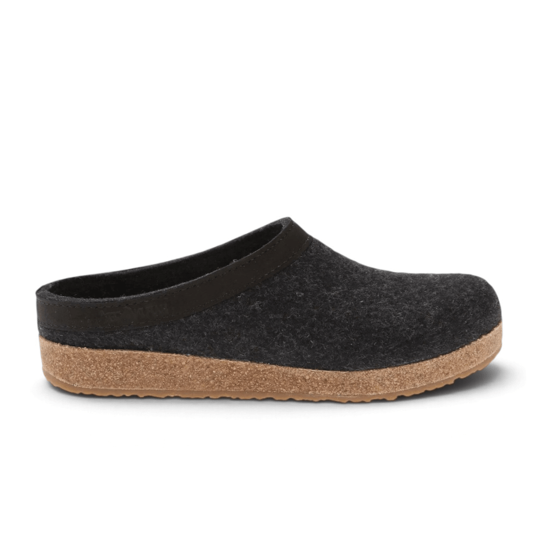 Haflinger GZL Leather Trim Grizzly Clog - Charcoal