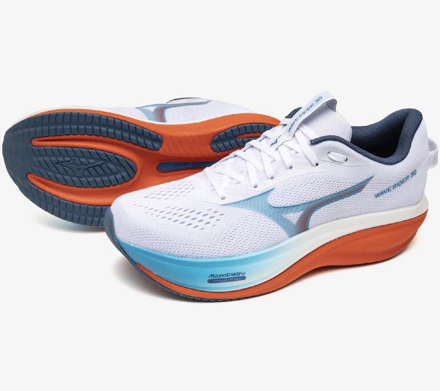 Mizuno Men's Wave Rider 30 Running Shoes - White/Blue Jewel