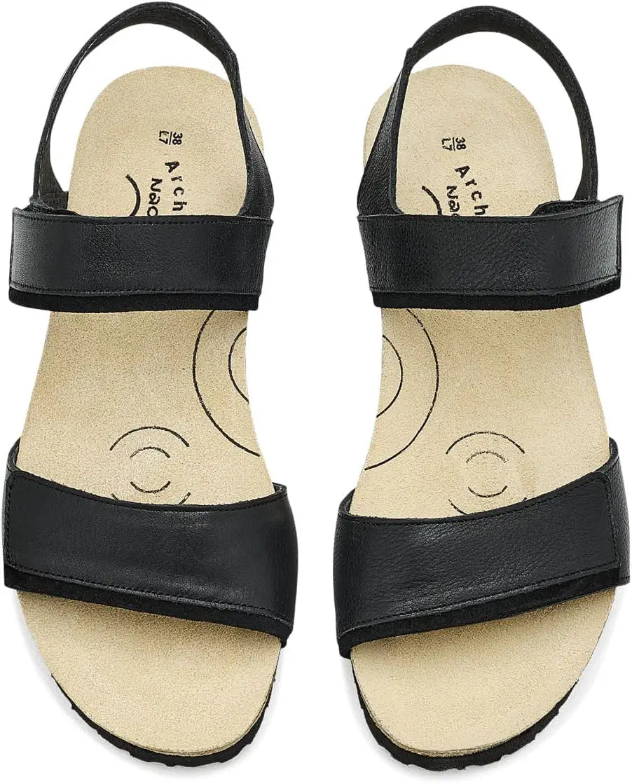 Naot Women's Aisha Arch Pro Sandal - Black Leather/Black Suede