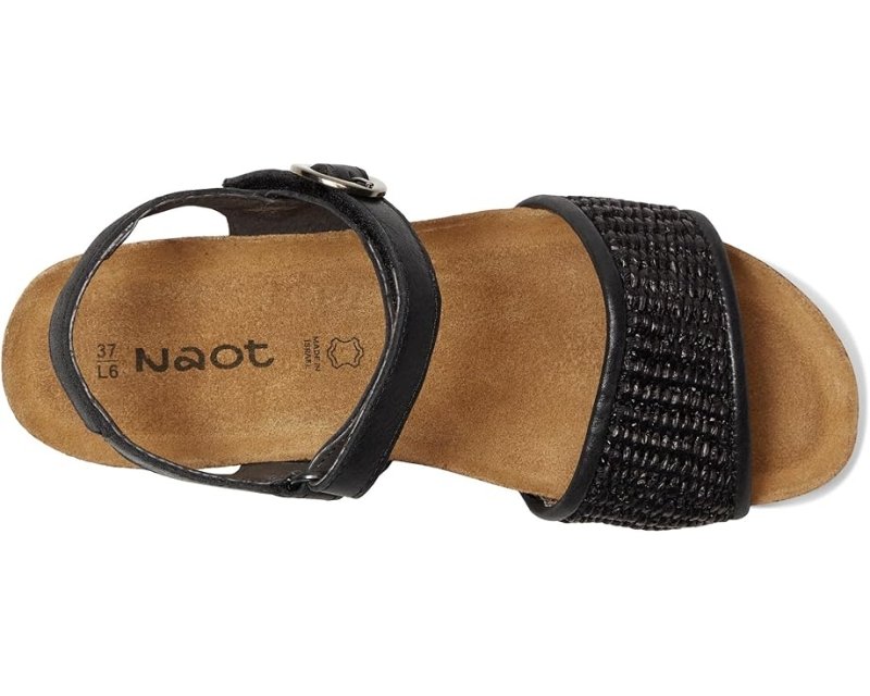 Naot Women's Cecile Sandal - Shiny Black/Black Raffia – Seliga Shoes